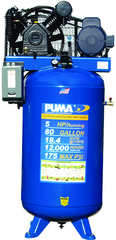 80 Gallon Vertical Tank Two Stage; Belt Drive; 5HP 230V 1PH W/Starter; 18.4CFM@175PSI; 530lbs. - Grade Industrial Supply