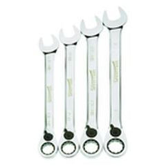 4 Piece - 12 Pt Ratcheting Combination Wrench Set - High Polish Chrome Finish SAE - 13/16" - 1" - Grade Industrial Supply