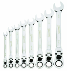 8 Piece - 12 Pt Ratcheting Flex-Head Combination Wrench Set - High Polish Chrome Finish SAE; 5/16 - 3/4" - Grade Industrial Supply