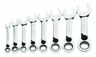 8 Piece - 12 Pt Ratcheting Stubby Combination Wrench Set - High Polish Chrome Finish SAE - 5/16 - 3/4" - Grade Industrial Supply