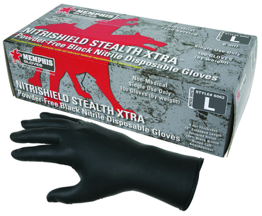 NitriSheild Stealth- 6 Mil Black Nitrile, PF Disposable Gloves - Size M - Grade Industrial Supply